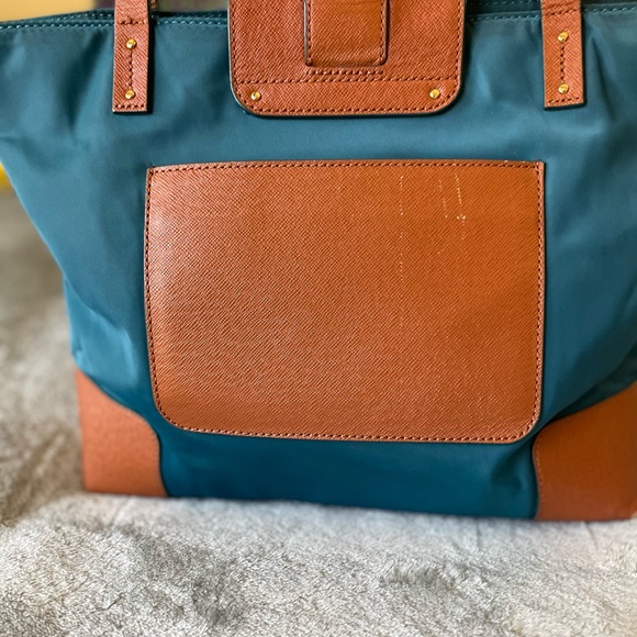 Tory Burch Teal Blue and Tan Tote Bag - Picture 10 of 11